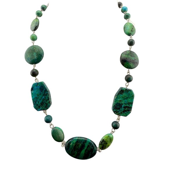 Green & Blue Stone Beaded Necklace With Lobster Clasp Handmade Gemstone Jewelry - Picture 1 of 7